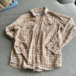 RSQ Tan and Brown Plaid Flannel Long Sleeve size medium
